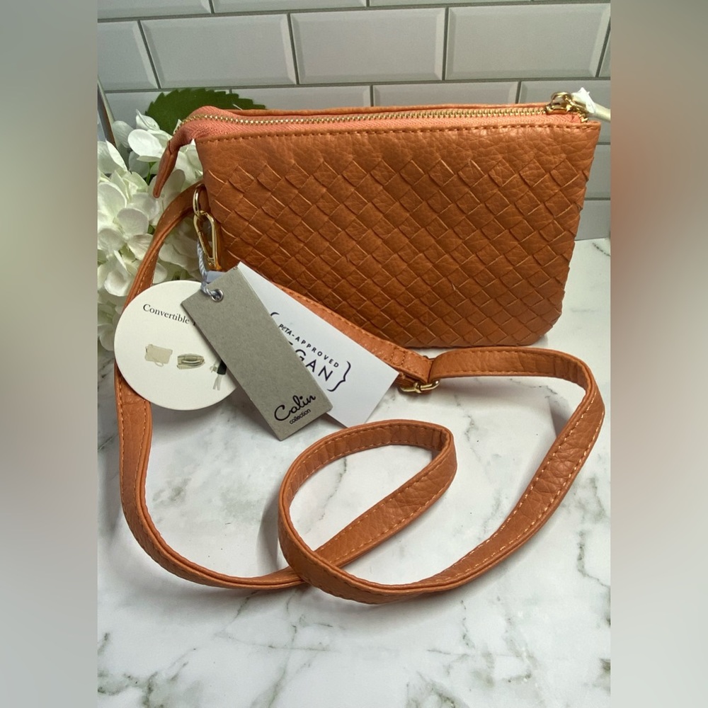 Calin Collection Woven Burnt Orange Vegan Leather Crossbody